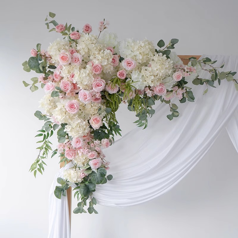 Wooden Wedding Arch with Artificial Floral Arrangement & Backdrop
