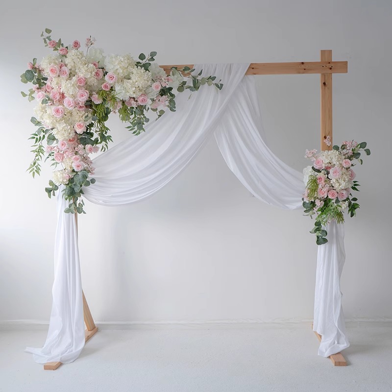 Wedding Wooden Arch Flowers with Artificial Floral Decor, Triangle Floral Arrangement, KT Board Backdrop Wall Hanging Flowers for Wedding Stage & Ceremony Decoration