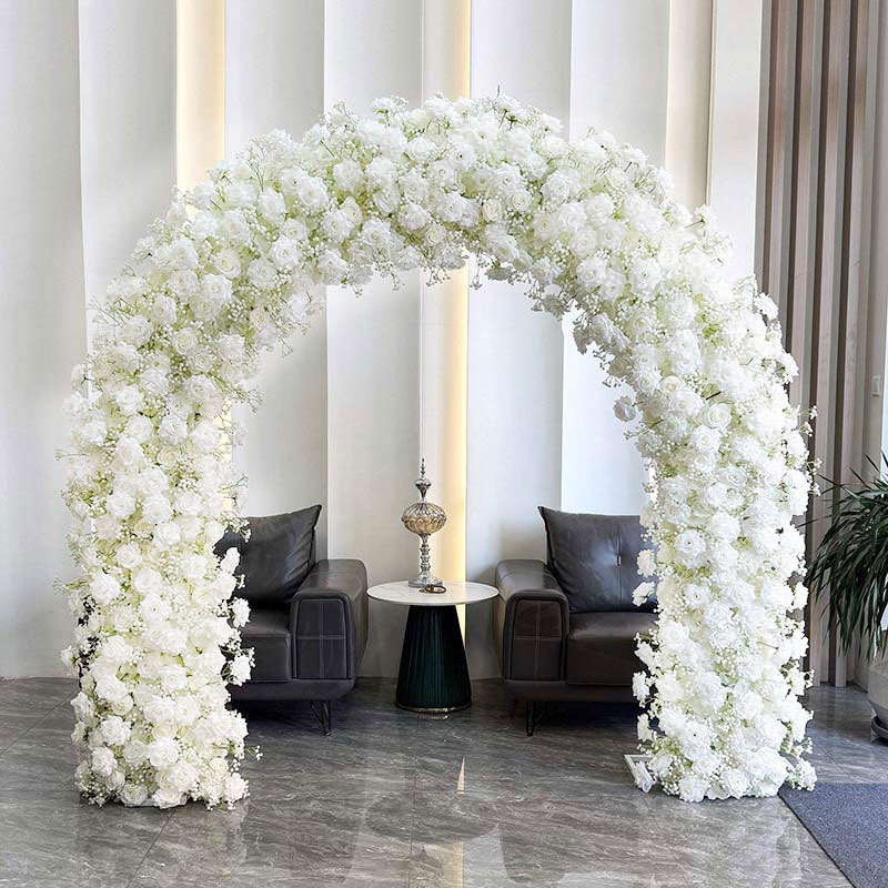 2.4m Low Saturation Floral Arch for Western Outdoor Lawn Wedding, Artificial Hydrangea & Rose Flower Gate Decoration