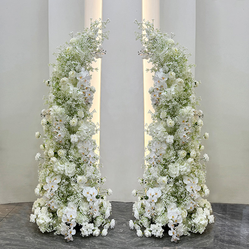Baby's Breath & Rose Floral Goat Horn Arch, Artificial Flower Wedding Arch for Ceremony Stage Backdrop Decor