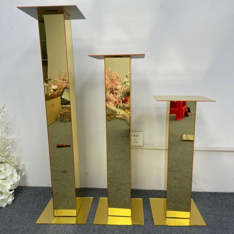 Acrylic Tall Gold Pillar Flower Stand Table Centerpiece for Party Wedding Decoration