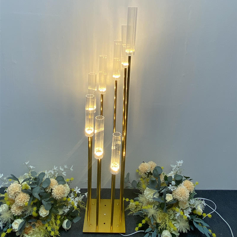 Wedding Supplies 5 Heads Round Tube Metal Gold Walkway Light Candelabra Table Centerpieces for Wedding Decoration