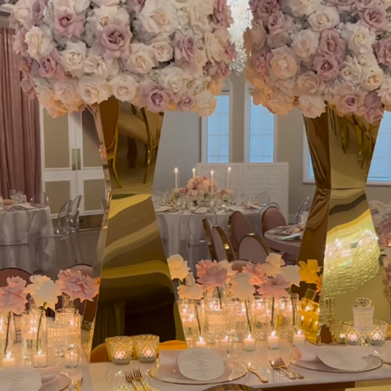 Modern Gold Metal Flower Vase for Wedding Hall Decoration