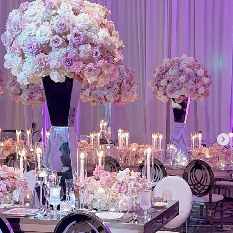 Golden Stainless Steel Wedding Road Lead Table Centerpiece Vase