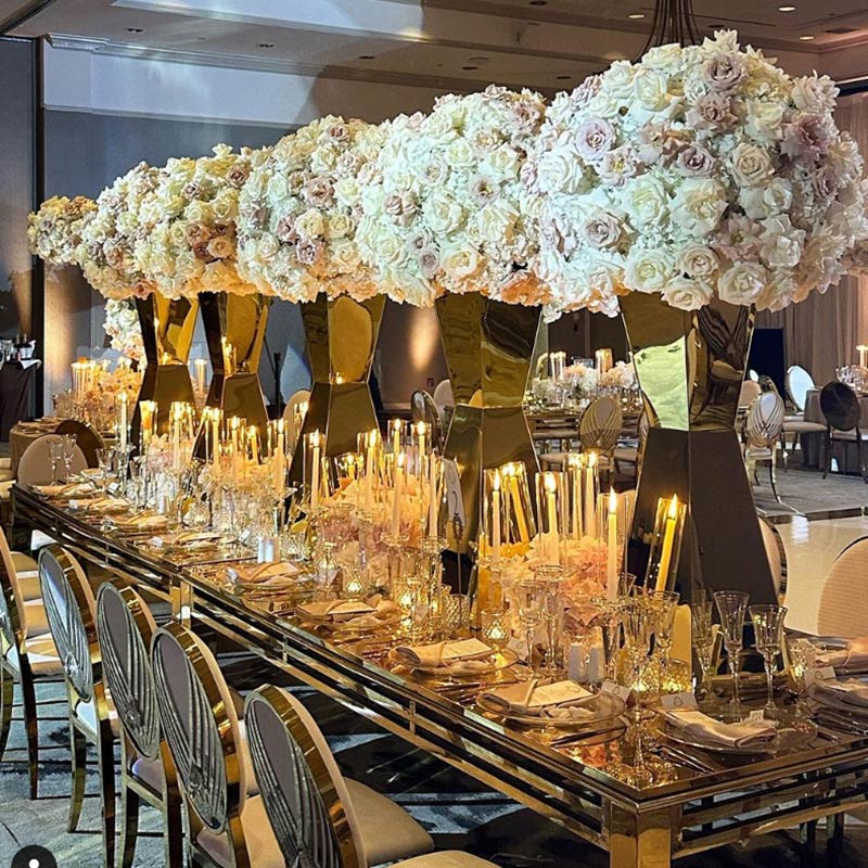 Luxury Gold Stainless Steel Wedding Aisle Road Lead Modern Table Flower Vase for Hotel Restaurant Wedding Hall Party Decoration
