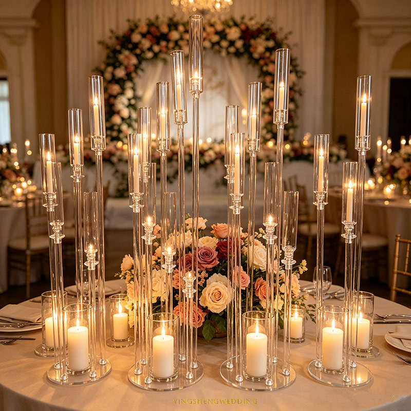 Luxury Round & Square Acrylic Crystal Candle Holder Aisle Stand for Wedding Hall, Party & Window Display Decor