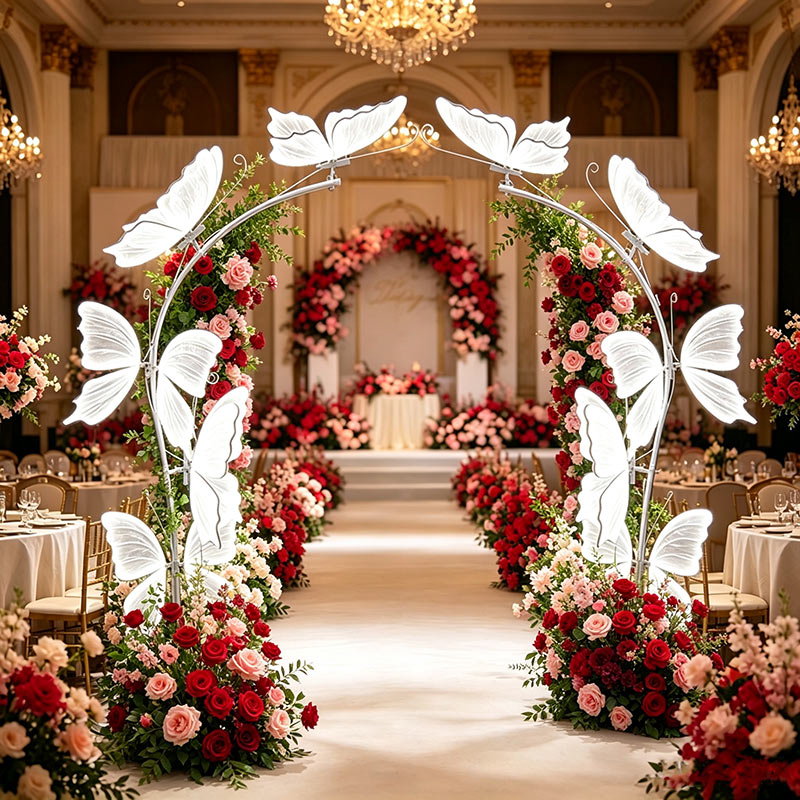 LED Lighted Butterfly Arch Flower Stand Wedding Backdrop Decor | Iron Wedding Stage Arch Props