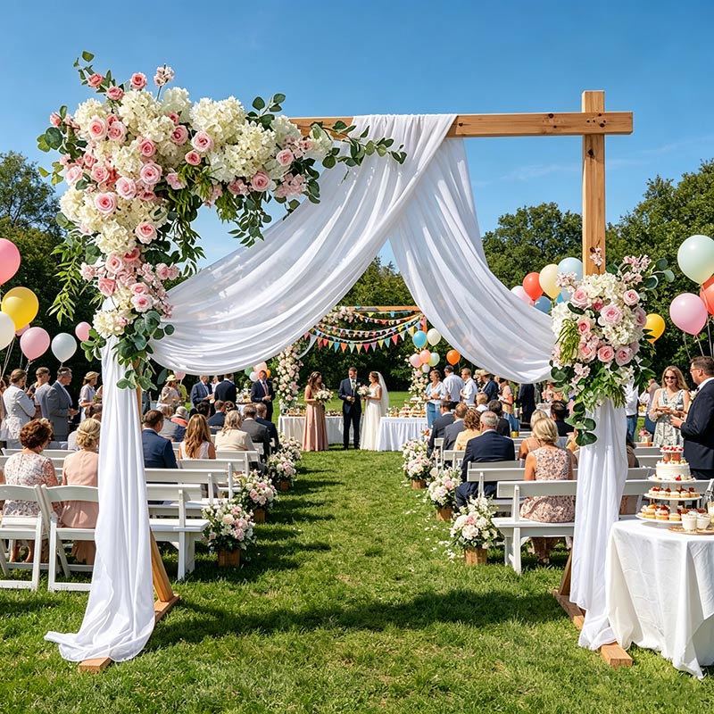 Wedding Wooden Arch Flowers with Artificial Floral Decor, Triangle Floral Arrangement, KT Board Backdrop Wall Hanging Flowers for Wedding Stage & Ceremony Decoration