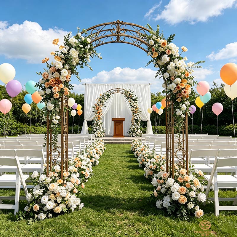 1.9m & 2.3m Coffee Artificial Greenery Floral Arch, Goat Horn Shape Wedding Flower Arch for Ceremony Stage Backdrop & Event Decoration