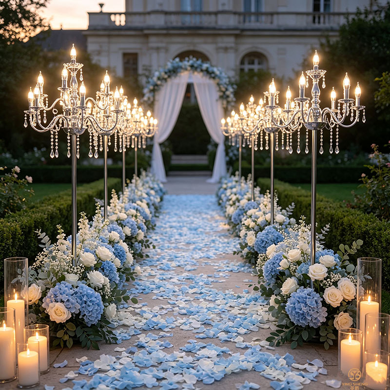 Wedding Stage Decoration Iron Electroplated Gold Multi Head Crystal Street Light Vertical T-table Decorative Light