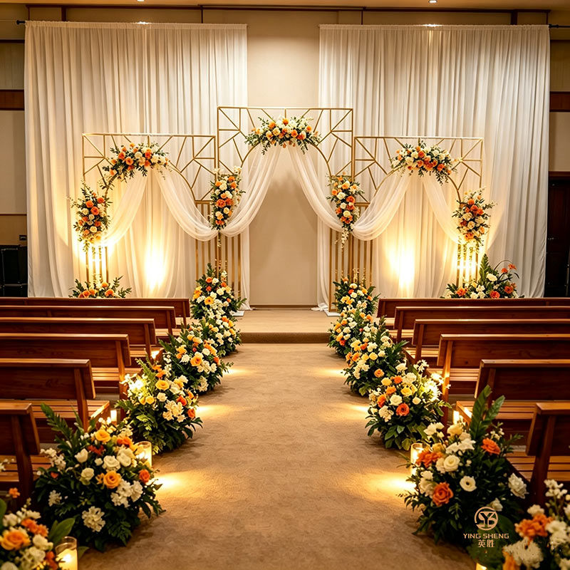 Wedding Backdrop Frame Gold-Plated Wrought Iron Golden Wedding Props Arch Metal Flower Stand for Wedding Decoration