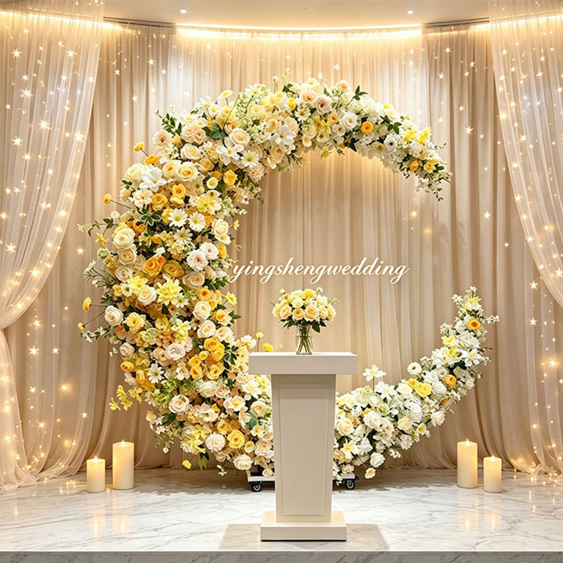Wedding Arches Party Event Stage Backdrop Decorations Moon Artificial Flowers Arch