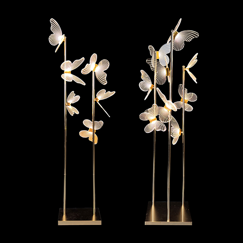 Butterfly Floor Lamps Wholesale Collection - Yingsheng Props 6-Head vs 9-Head Gold Butterfly Aisle Lights Options