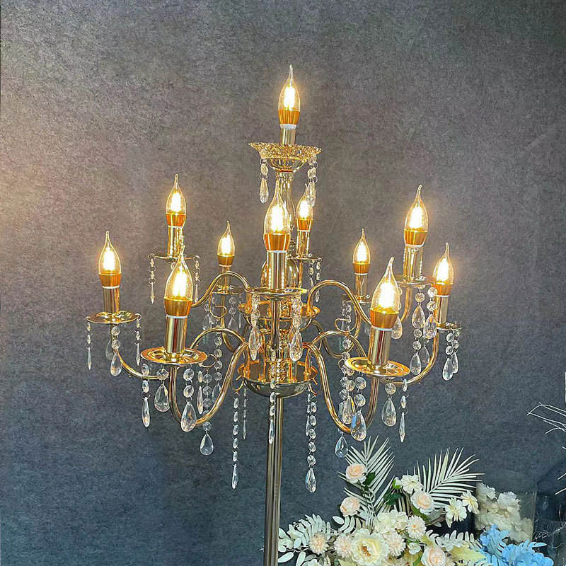 Wholesale Wedding Crystal Street Light Size 155cm x 60cm Double Layer Crystal Candelabra Floor Lamp Dimensions 155cm