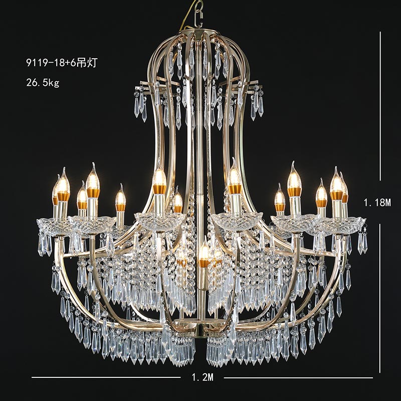 Yingsheng 9119 Gold Wedding Chandelier | Hotel Ballroom Stage Lighting | Wholesale Gold wrought iron crystal chandelier for wedding ballroom — 24-light, 1.2m diameter