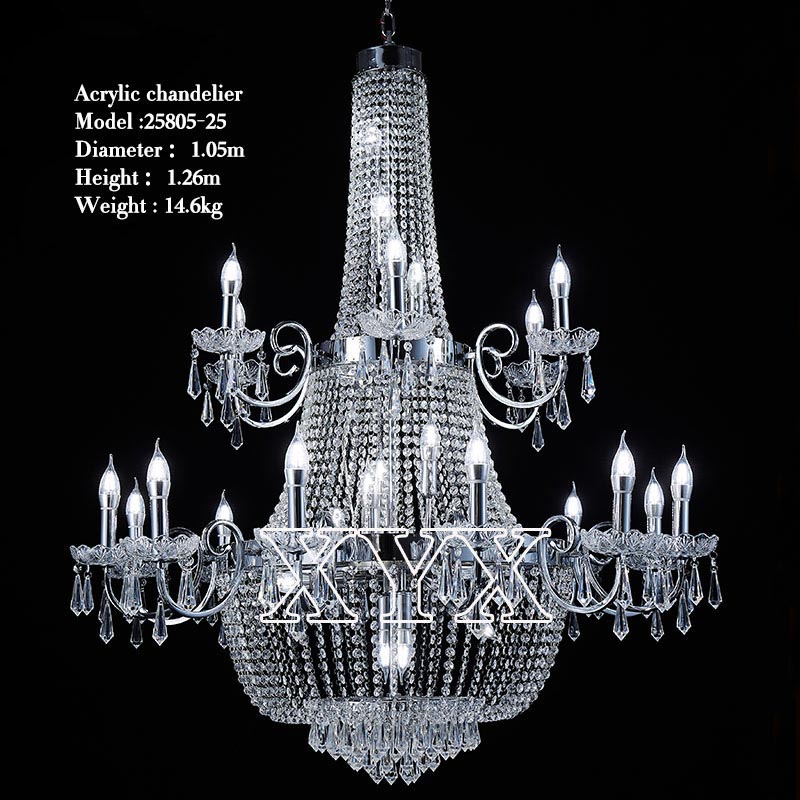 Yingsheng 25805-25 Acrylic Chandelier | Wedding Venue Lighting | Bulk Order Large acrylic crystal chandelier for luxury wedding venue — 25-light silver, 1.05m diameter