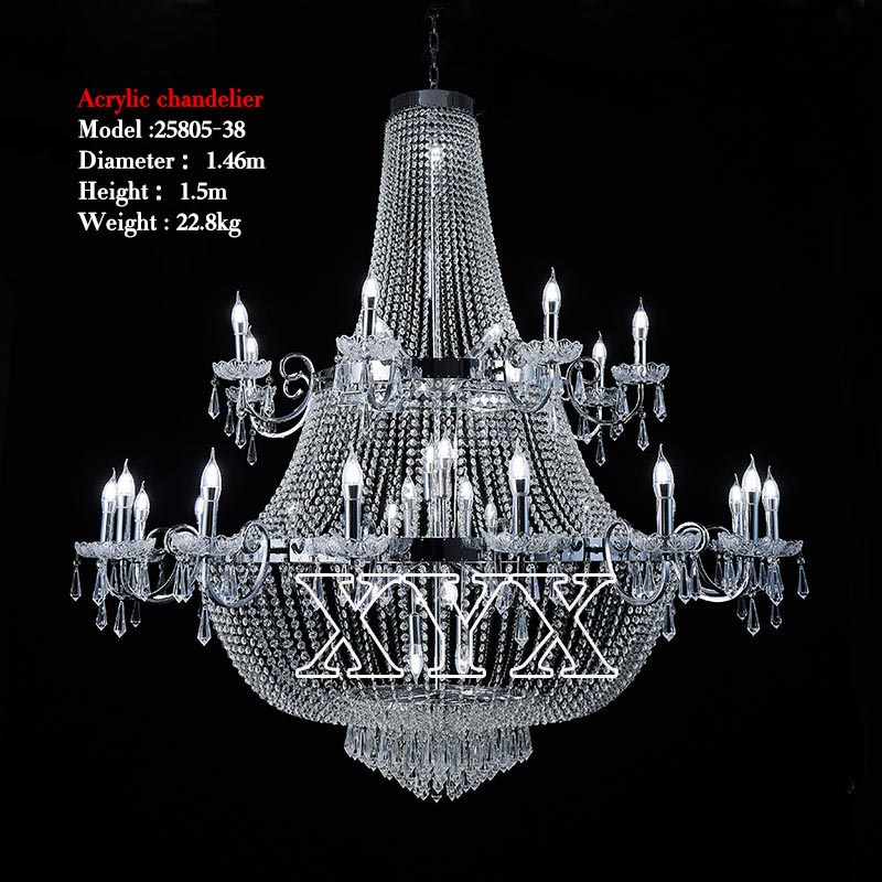 Yingsheng 25805-38 Acrylic Chandelier | Wedding Stage Lighting | Bulk Pricing Large acrylic crystal chandelier for wedding stage decoration — 38-light silver, 1.46m diameter